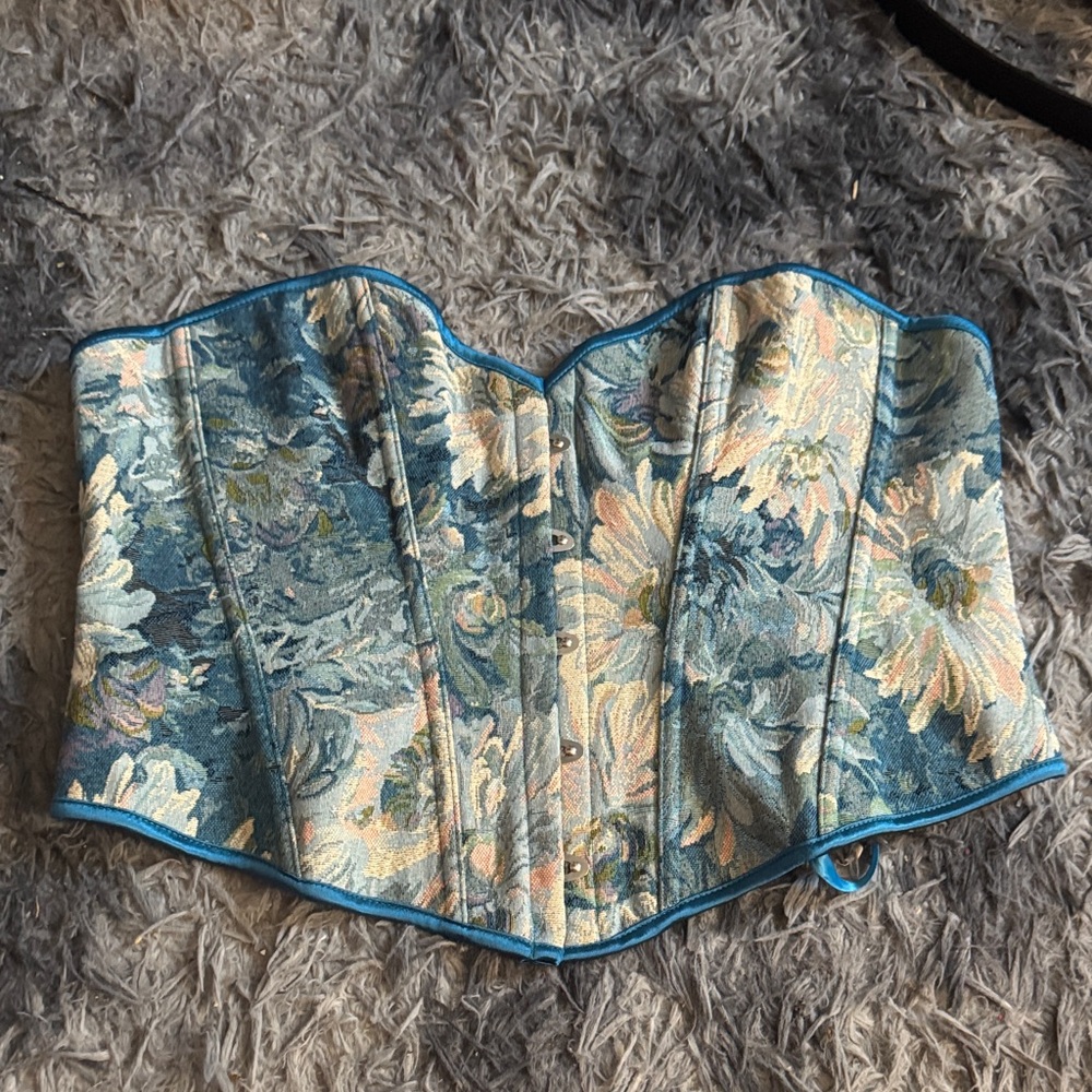 SHEIN Floral Corset Top - Blue and Cream